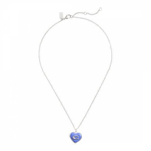 Blue Rhodium Enamel Heart Short Pendant Necklace - Coach - Modalova