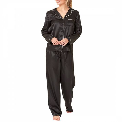 Black Plain Satin Pyjama - Indigo Sky - Modalova