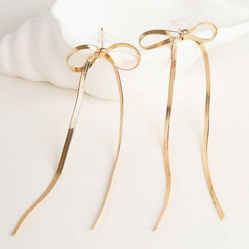 Silver Bow Drop Earrings - Elika - Modalova