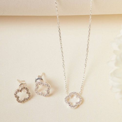 Silver Necklace & Earrings Set - Elika - Modalova