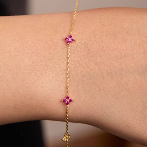 Gold and Pink Pendant Bracelet - Elika - Modalova