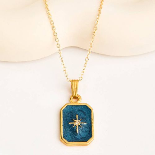 Gold and Blue Pendant Necklace - Elika - Modalova