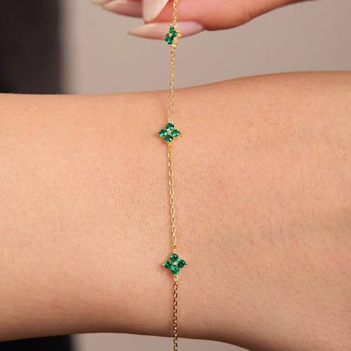 Silver and Green Embellished Bracelet - Elika - Modalova