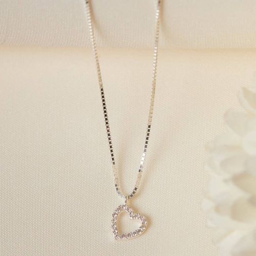 Silver Heart Pendant Necklace - Elika - Modalova