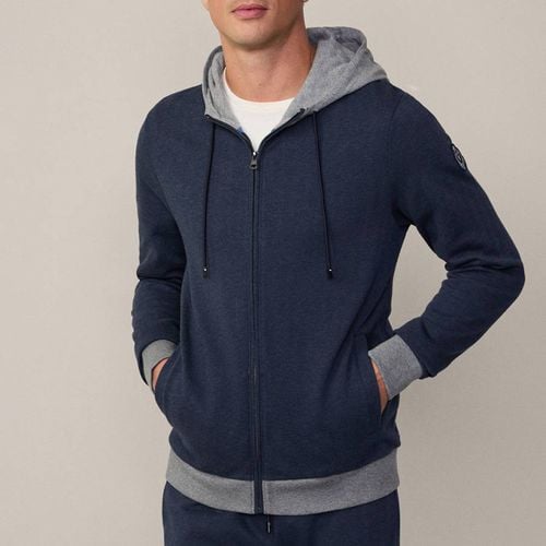 Navy Zipped Cotton Blend Hoodie - Hackett London - Modalova