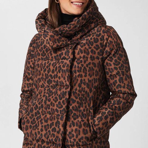 Camel Leopard Heather Puffer Coat - Hobbs London - Modalova