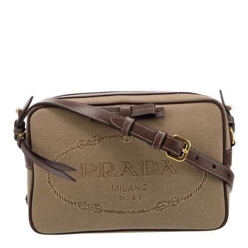 Beige Jacquard Canvas Leather Camera Crossbody - Prada - Modalova