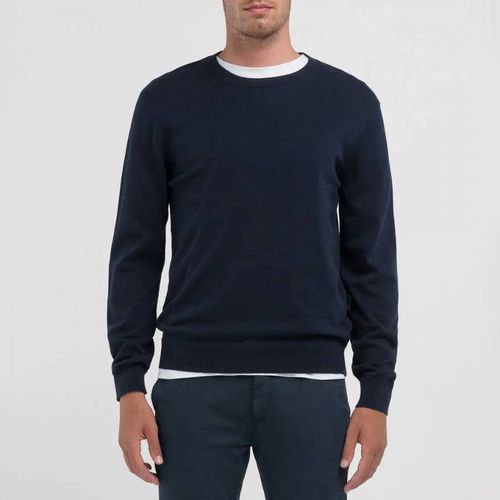 Navy Crew Neck Cotton Jumper - Replay - Modalova