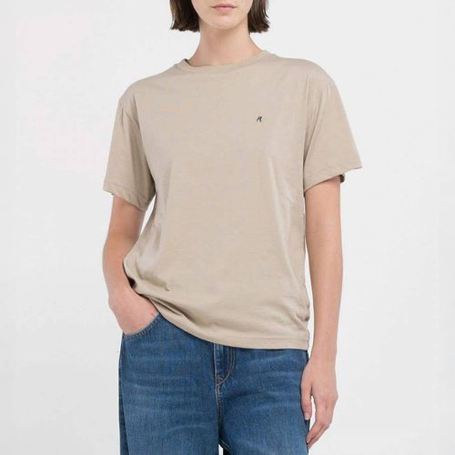 Taupe Embroidered Logo Jersey T-Shirt - Replay - Modalova