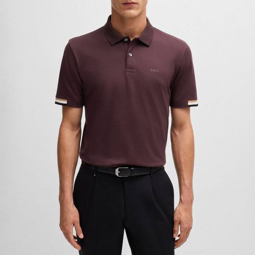 Mauve Contrast Sleeve Cotton Polo Shirt - BOSS - Modalova