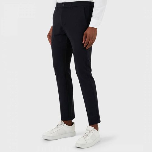 Navy Slim Stretch Cotton Blend Trousers - BOSS - Modalova