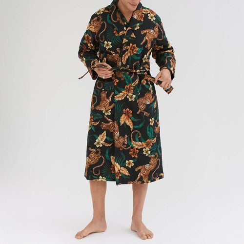 Menâs Quilted Robe Soleia Leopard Print /Yellow - Desmond & Dempsey - Modalova