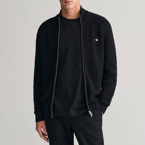 Black Textured Zip Cotton Cardigan - Gant - Modalova