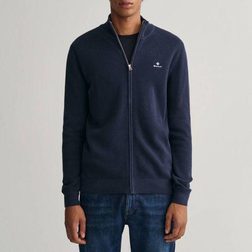 Navy Cotton Pique Zip Cardigan - Gant - Modalova