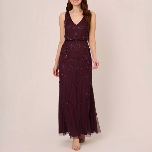 Burgundy Beaded Blouson Maxi Dress - Adrianna Papell - Modalova