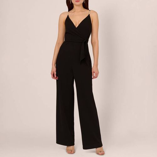 Black Surplice Tie Front Jumpsuit - Adrianna Papell - Modalova