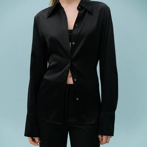 Black Button Up Silk Blend Shirt - Mango X Victoria Beckham - Modalova