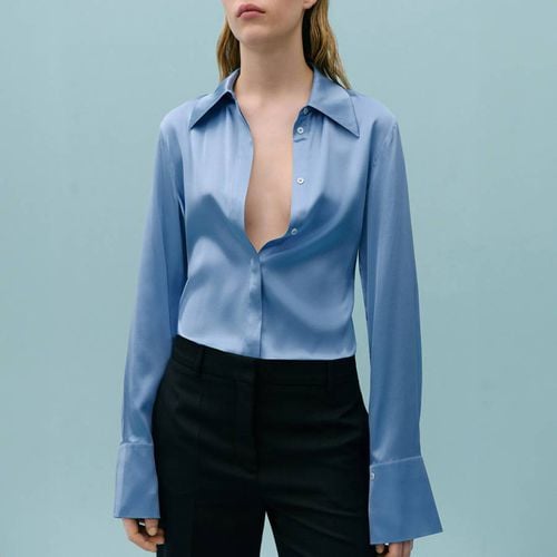 Blue Button Up Silk Blend Shirt - Mango X Victoria Beckham - Modalova