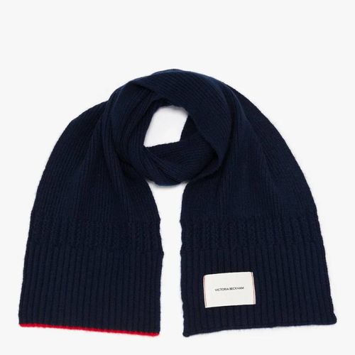 Cashmere Navy Logo Patch Scarf - Victoria Beckham - Modalova