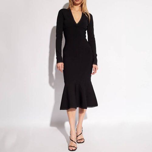 Black Long Sleeve V Neck Dress - Victoria Beckham - Modalova