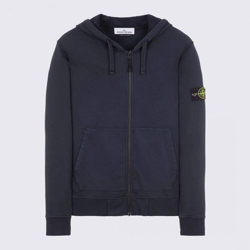 Navy Zip Fleece Cotton Hoodie - Stone Island - Modalova