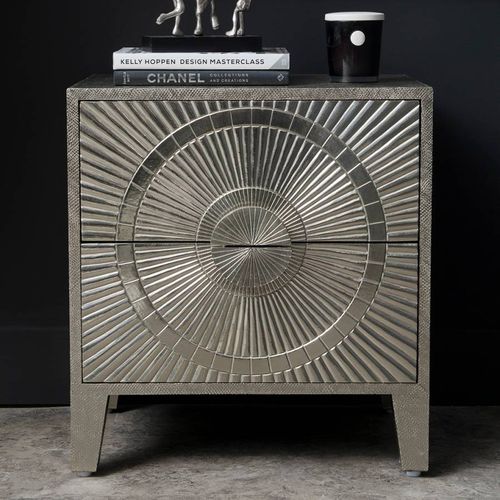 Coco Silver Embossed Metal 2 Drawer Bedside Table - The Libra Company - Modalova