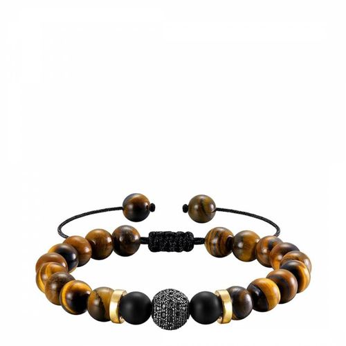 K Gold Tiger Eye Black Cubic Zirconia Adjustable Bracelet - Stephen Oliver - Modalova