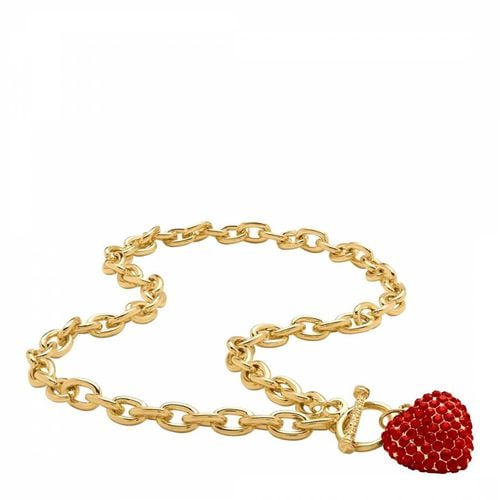 K Gold Pufffed Heart Red Crystal Charm Necklace - Liv Oliver - Modalova