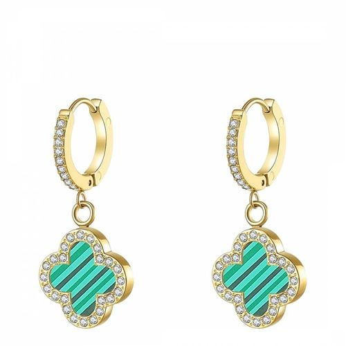 K Gold Green Malachite Motif Drop Earrings - Liv Oliver - Modalova