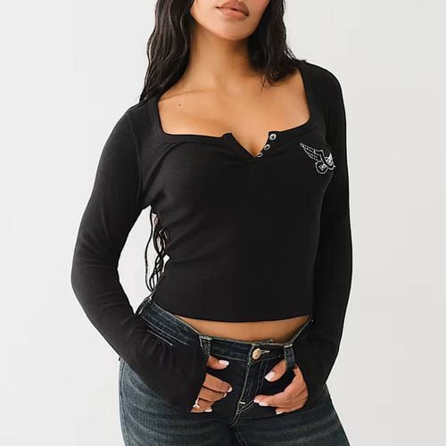 Scoop Neck Henley Rib Stretch Top - True Religion - Modalova