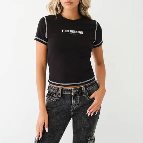 Black Contrast Stitch Crop T-Shirt - True Religion - Modalova