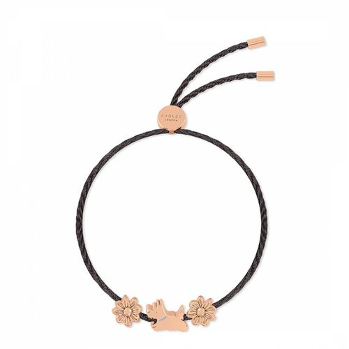 Ladies 18ct Rose Plated Flower and Jumping Dog Black Cord Friendship Bracelet - Radley - Modalova