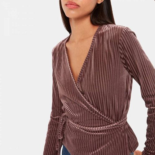 Brown Velvet Stripe Wrap Top - WHISTLES - Modalova