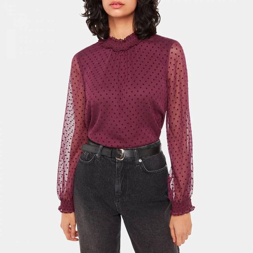 Burgundy Dobby Velvet Shirred Top - WHISTLES - Modalova