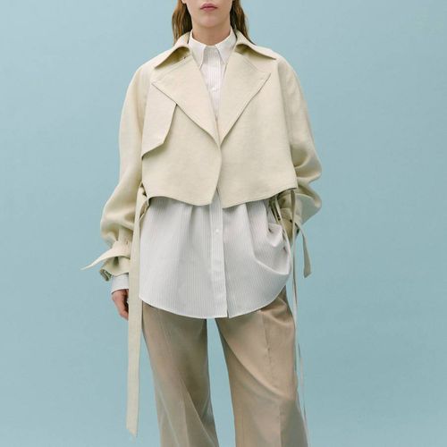 Cream Collared Linen Jacket - Mango X Victoria Beckham - Modalova