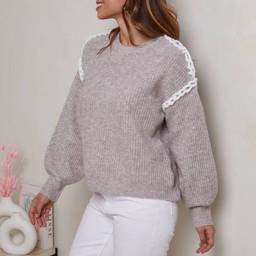 Taupe Cashmere Blend Detail Jumper - SOFT CASHMERE - Modalova