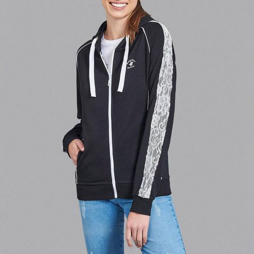 Black Lace Sleeve Zip Hoodie - Beverly Hills Polo Club - Modalova