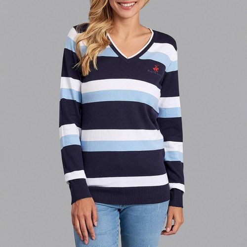 Navy Striped V-Neck Knit Jumper - Beverly Hills Polo Club - Modalova