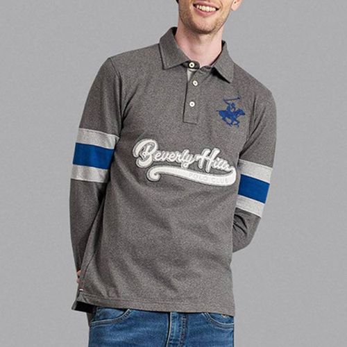 Charcoal Varsity Script Stripe Sleeve Polo Shirt - Beverly Hills Polo Club - Modalova