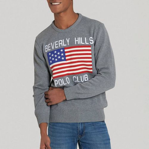 Grey Us Flag Crew Neck Jumper - Beverly Hills Polo Club - Modalova