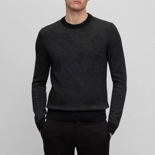 Black Rib Knit Wool Jumper - BOSS - Modalova