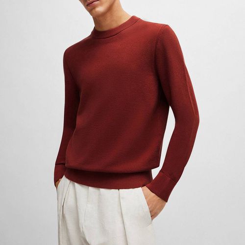 Burgundy Textured Knit Cotton Jumper - BOSS - Modalova