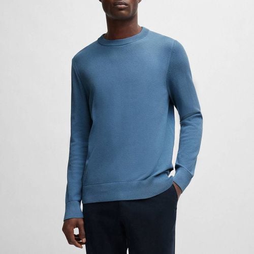 Blue Textured Knit Cotton Jumper - BOSS - Modalova