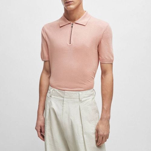 Pink Zip Knit Polo Jumper - BOSS - Modalova