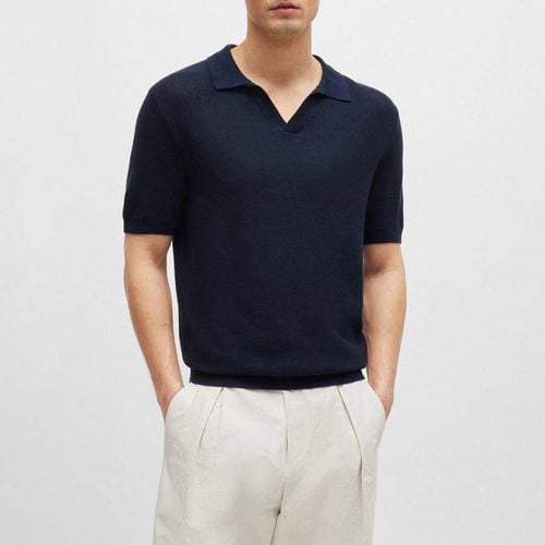 Navy V-Neck Knit Polo Jumper - BOSS - Modalova