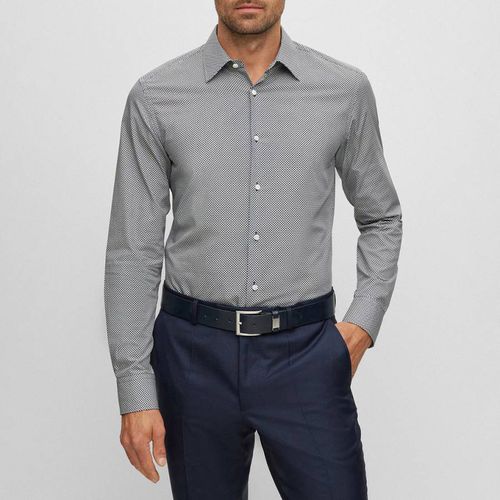 Navy Speckled Cotton Blend Shirt - BOSS - Modalova