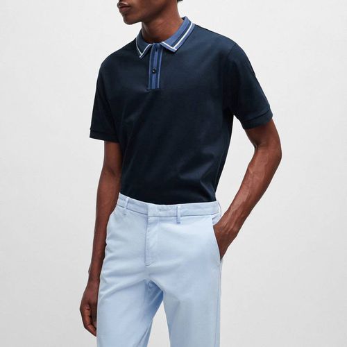 Navy Contrast Cotton Polo Shirt - BOSS - Modalova