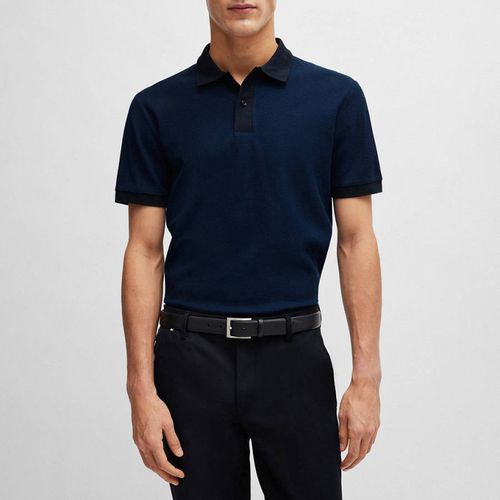 Navy Textured Cotton Polo Shirt - BOSS - Modalova