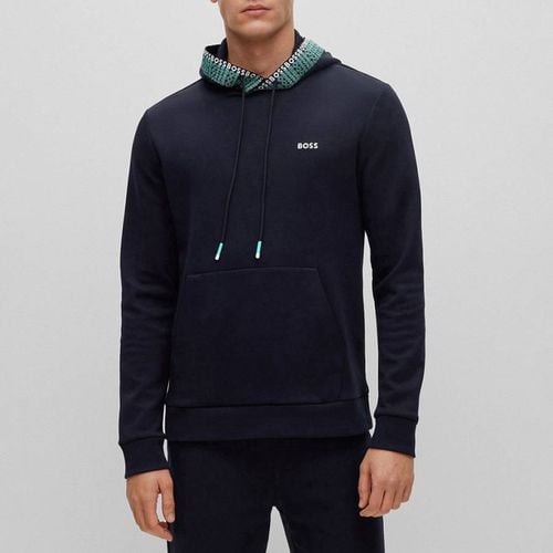 Navy Drawstring Cotton Blend Hoodie - BOSS - Modalova