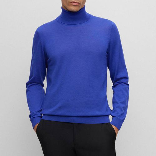 Blue Roll Neck Cotton Jumper - BOSS - Modalova